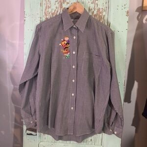 Women’s Las Olas vintage black and white gingham long sleeve button up shirt